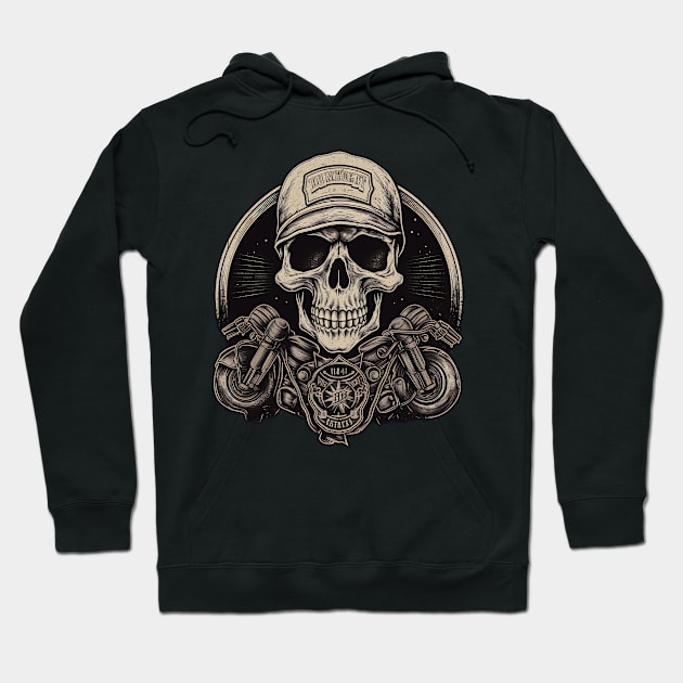 Skull Retro Motorcycle Vintage Hoodie by Nenok